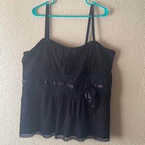 Torrid babydoll black lace tank top with bow accent